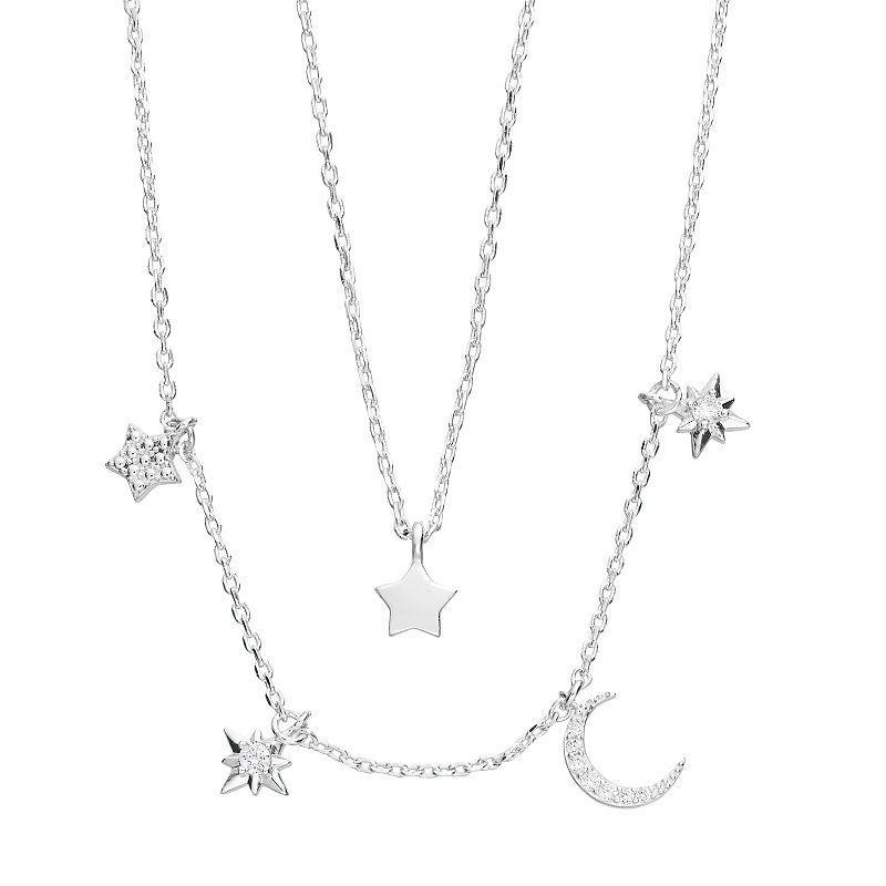 City Luxe Star & Moon Charm Necklace Set, Womens, Silver Tone Clear Product Image