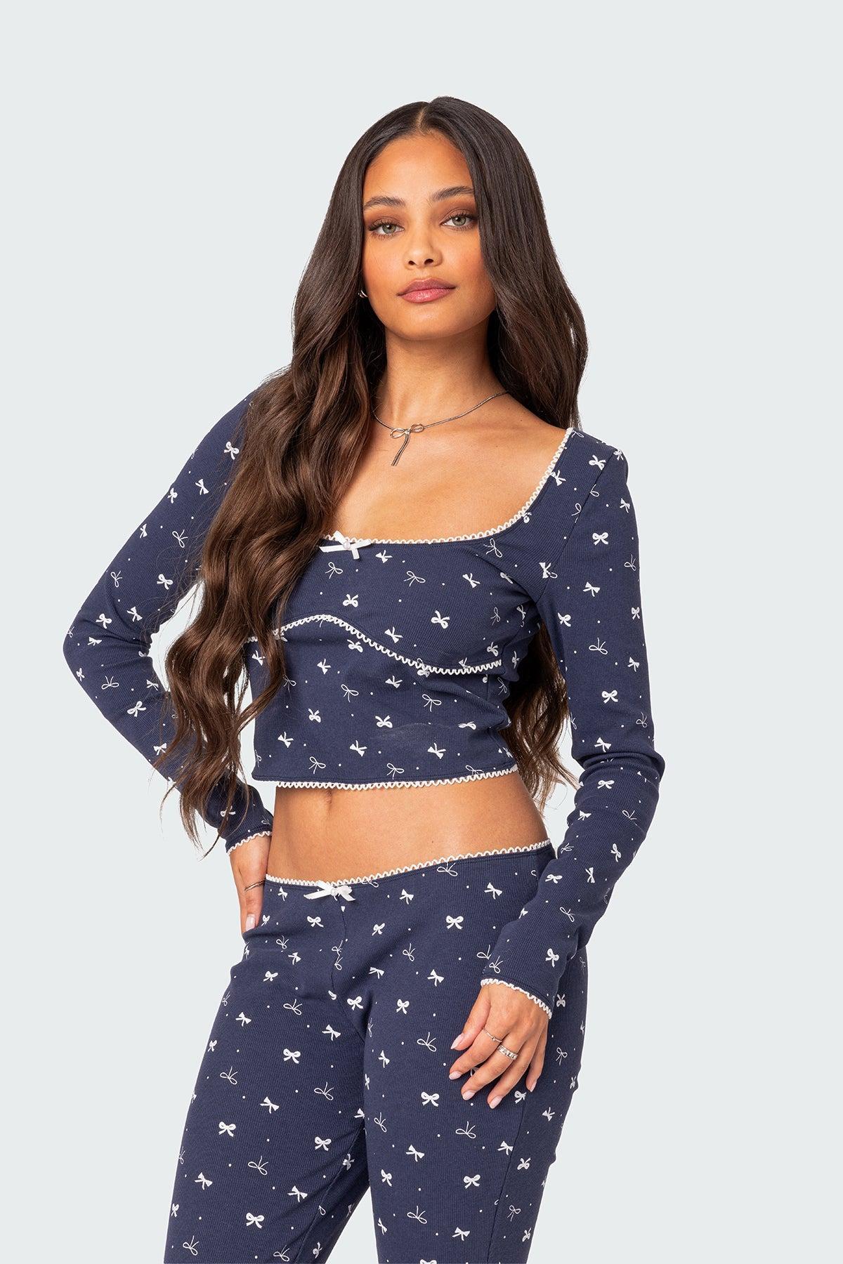 Bradley Bow Print Ribbed Pajama Top Product Image