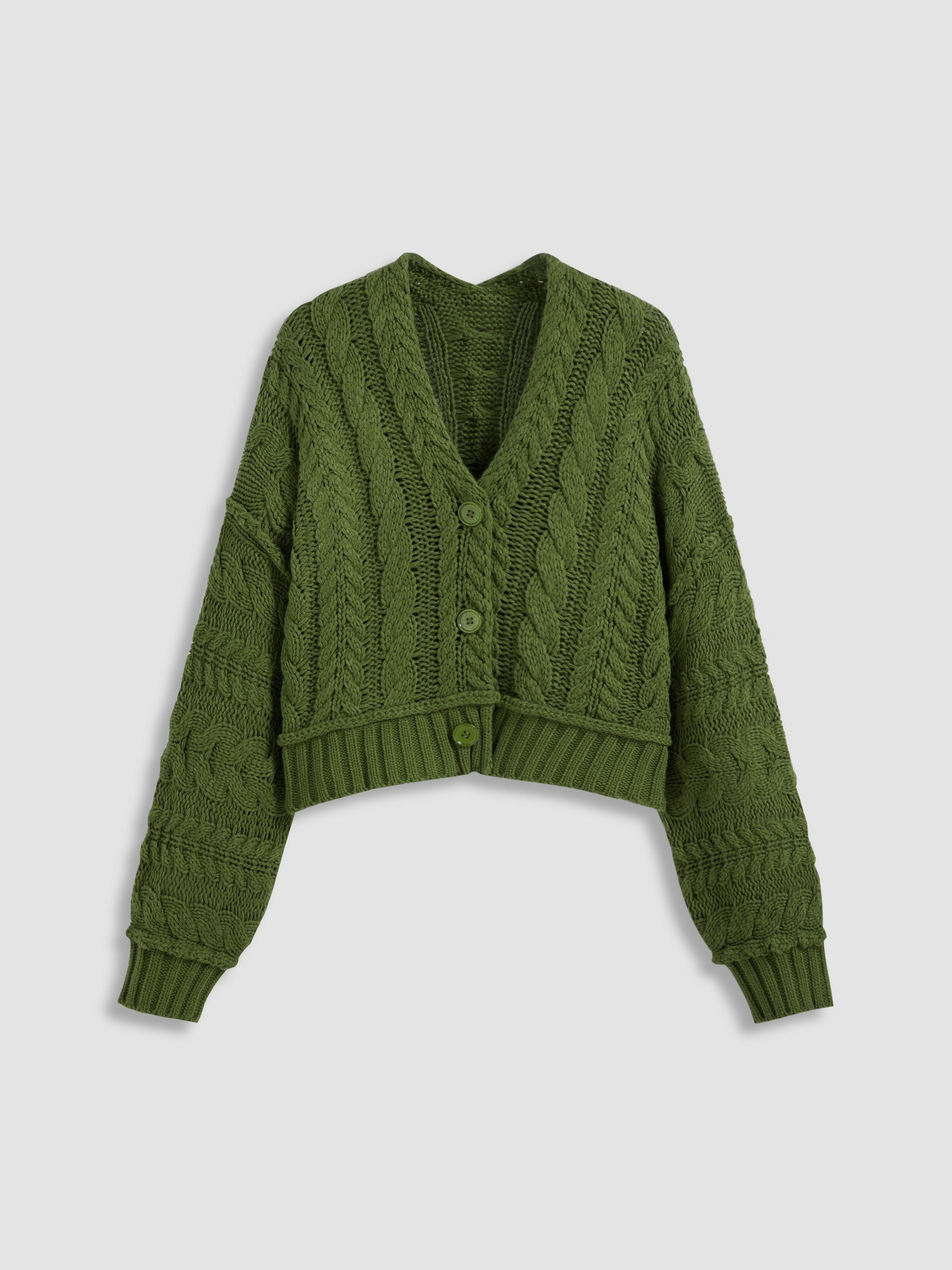 Cable Knit V-neck Solid Button Cardigan product image