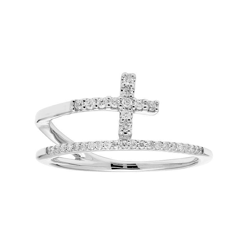 10k Gold 1/6 Carat T.W. Diamond Cross Ring, Womens White Product Image