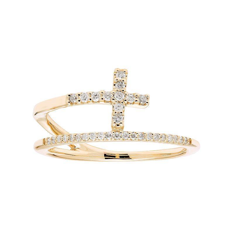 10k Gold 1/6 Carat T.W. Diamond Cross Ring, Womens White Product Image