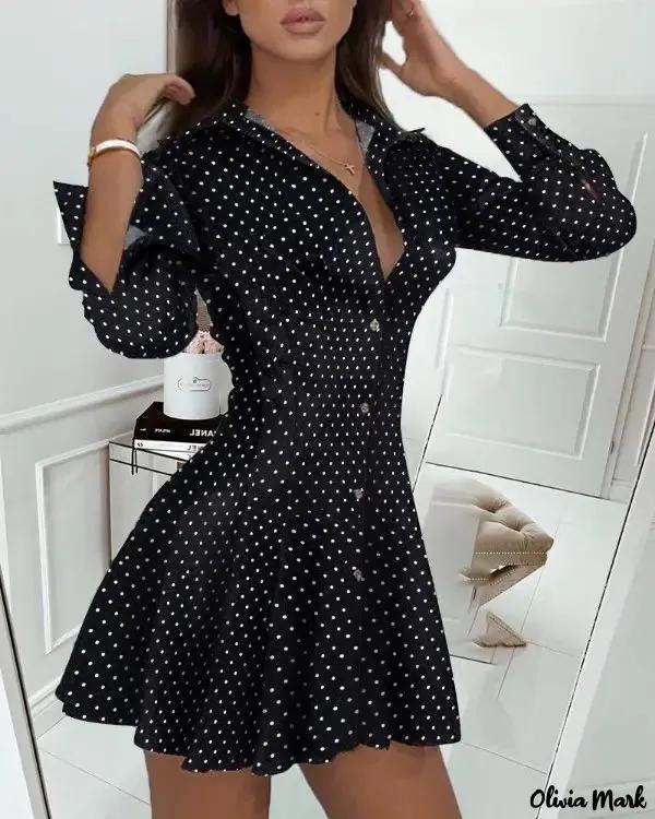 Olivia Mark – Polka Dot Button-Down Long Sleeve Shirt Dress product image