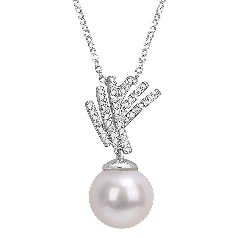 Stella Grace Sterling Silver Freshwater Cultured Pearl & Diamond Accent Drop Pendant Necklace, Womens Product Image