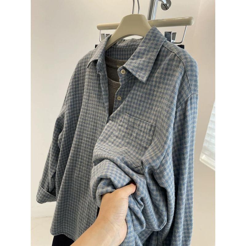 Long-Sleeve Plaid Pocket Detail Shirt Product Image