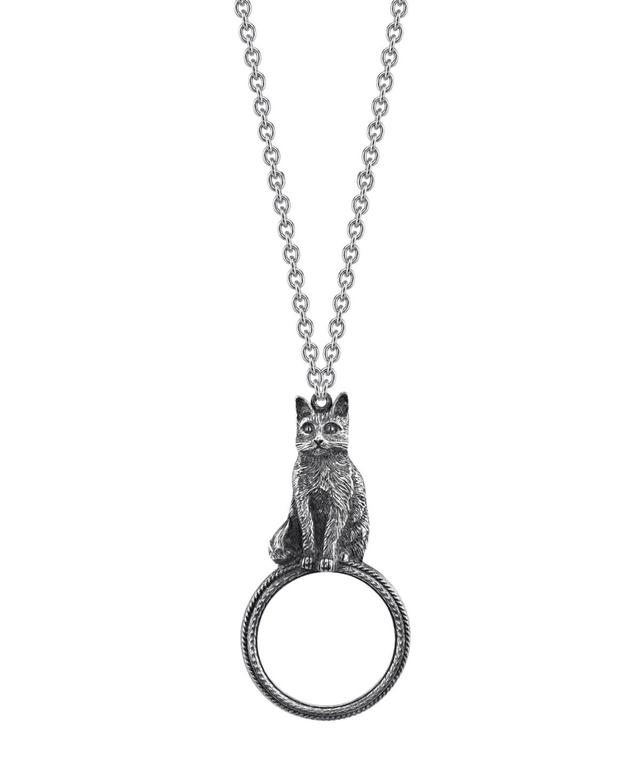 1928 Jewelry Pewter Cat Magnifying Glass Pendant Necklace Product Image