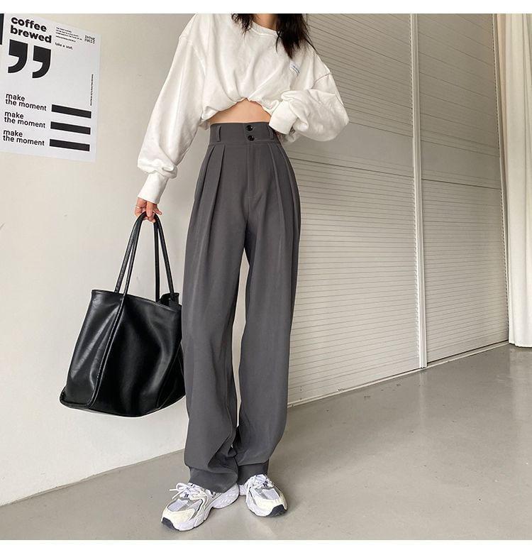 High Rise Plain Pleated Wide Leg Suit Pants Product Image