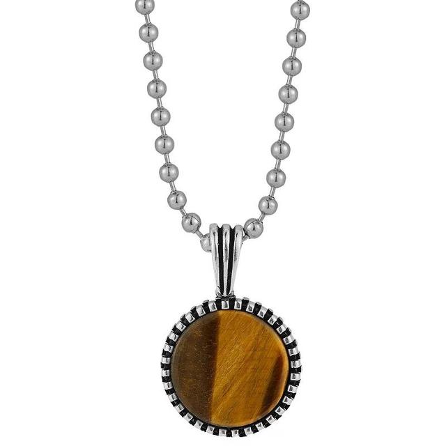 YIELD OF MEN Mens Oxidized Rhodium Plated Sterling Silver & Tigers Eye Pendant Necklace Product Image