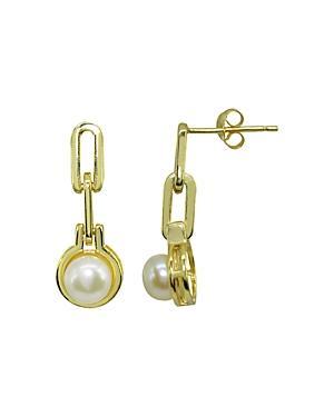 Aqua Double Link & Cultured Freshwater Pearl Drop Earrings - 100% Exclusive Product Image