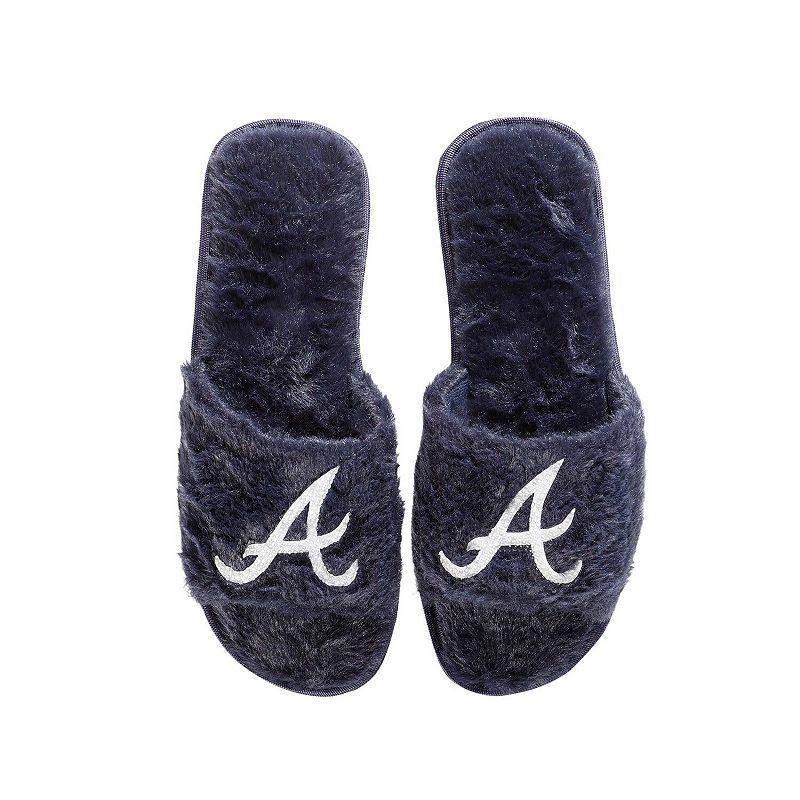 Womens FOCO Atlanta Braves Rhinestone Fuzzy Slippers Blue Product Image