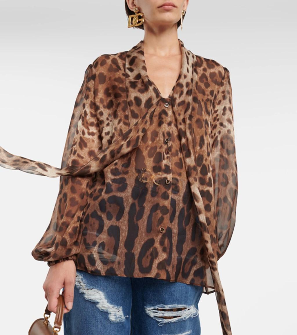 DOLCE & GABBANA Leopard-print Silk Chiffon Blouse Product Image