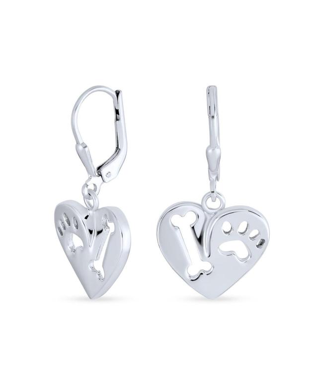 Bling Jewelry I Love My Dog Heart Shape Cut Out Puppy Pet Bone Animal Lover Paw Print Drop Dangle Lever back Earrings For Women Sterling Silver - Silv Product Image