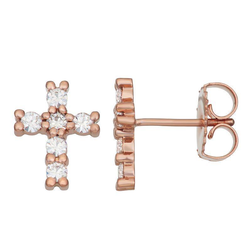 Charles & Colvard 0.36 Ct. T.w. Lab Created Moissanite Cross Stud Earrings In 14K Gold Product Image