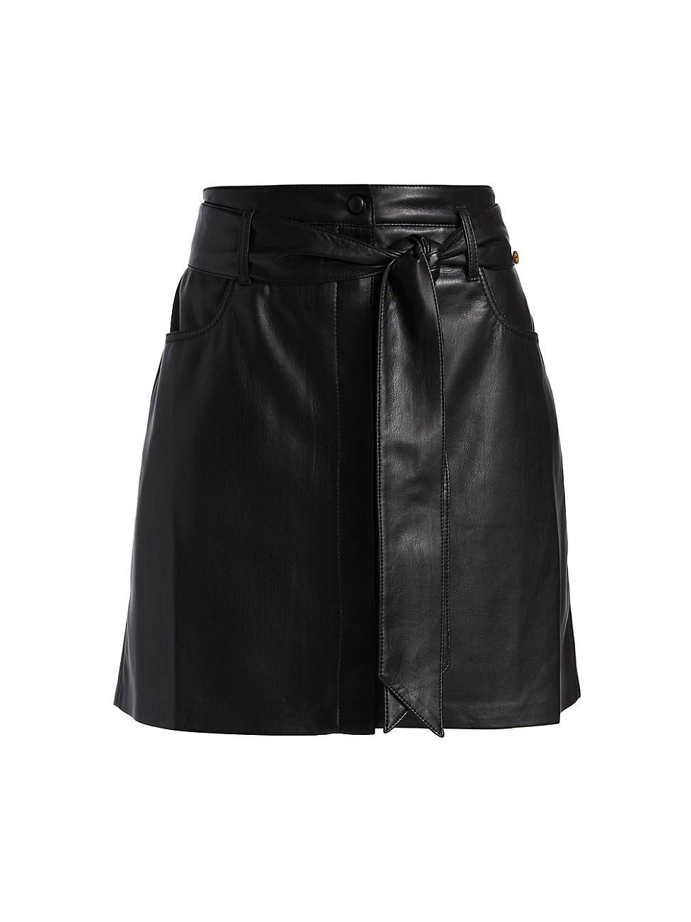 Womens Vegan Leather Belted Miniskirt Product Image