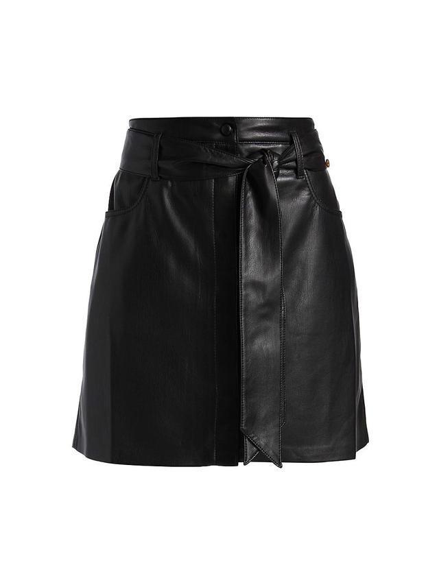 Womens Vegan Leather Belted Miniskirt Product Image