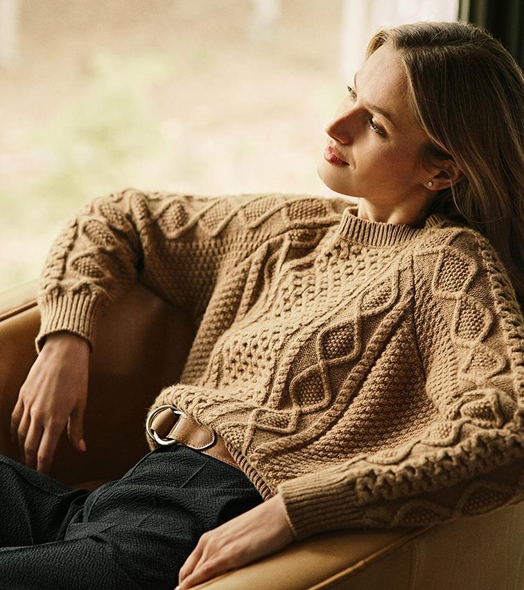 Grace Cable Knit Crew Sweater Product Image