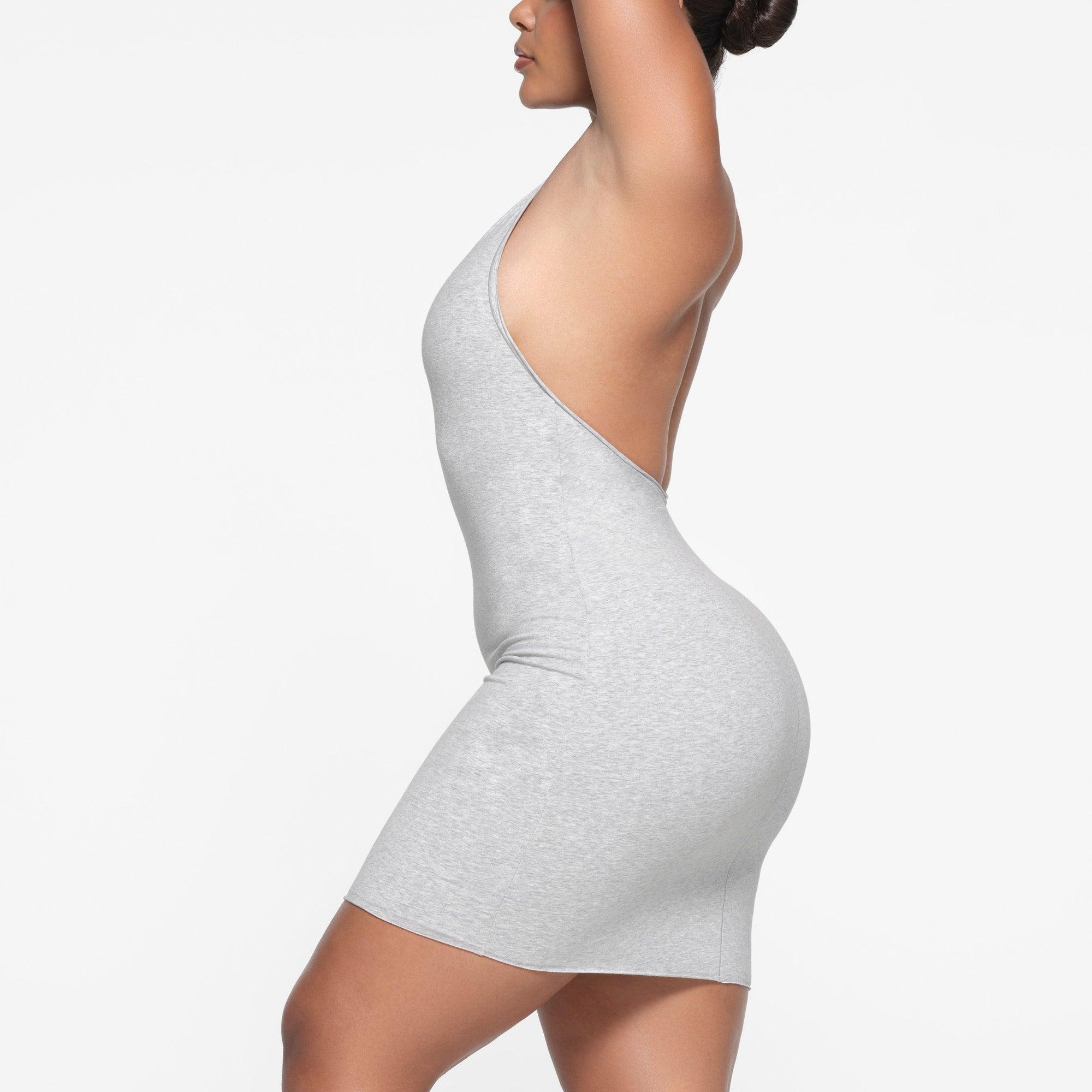 COTTON TWIST HALTER MINI DRESS | LIGHT HEATHER GREY Product Image