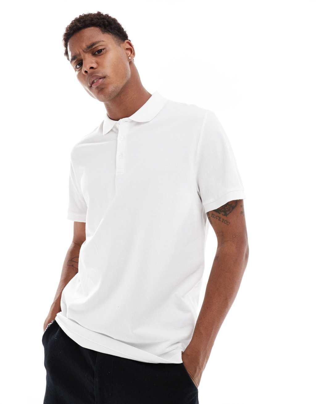 ASOS DESIGN pique polo in white Product Image