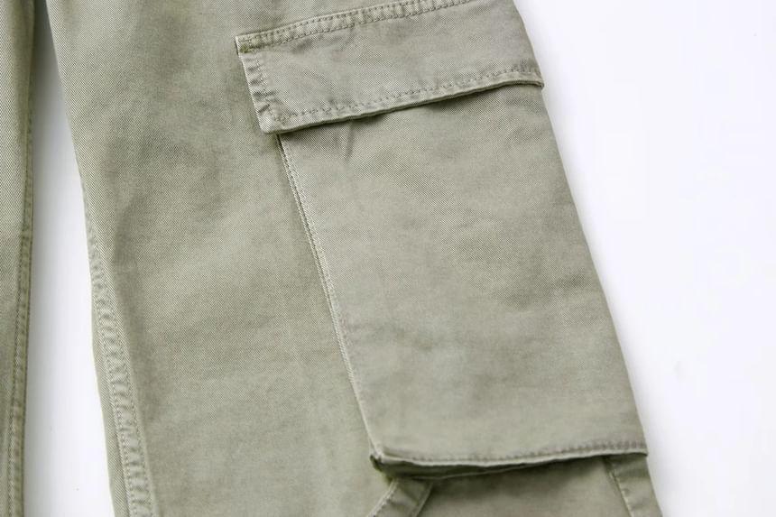 Mid Rise Plain Wide Leg Cargo Pants Product Image