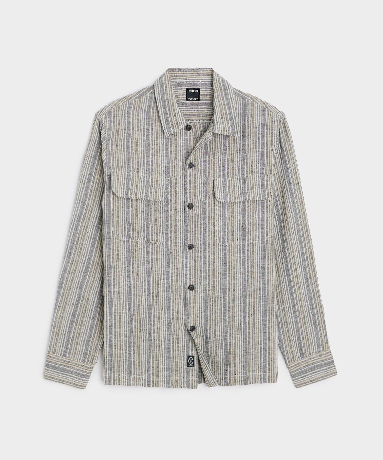 Grey Stripe Linen Shirt Jacket Product Image