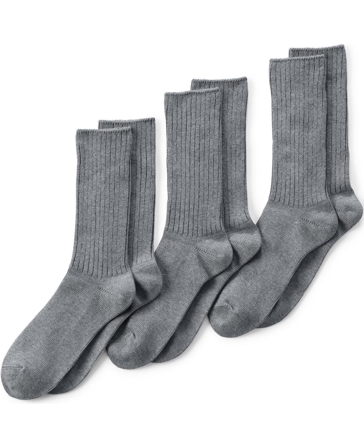 Mens Lands End Crew Socks 3-Pack Pewter Grey Product Image