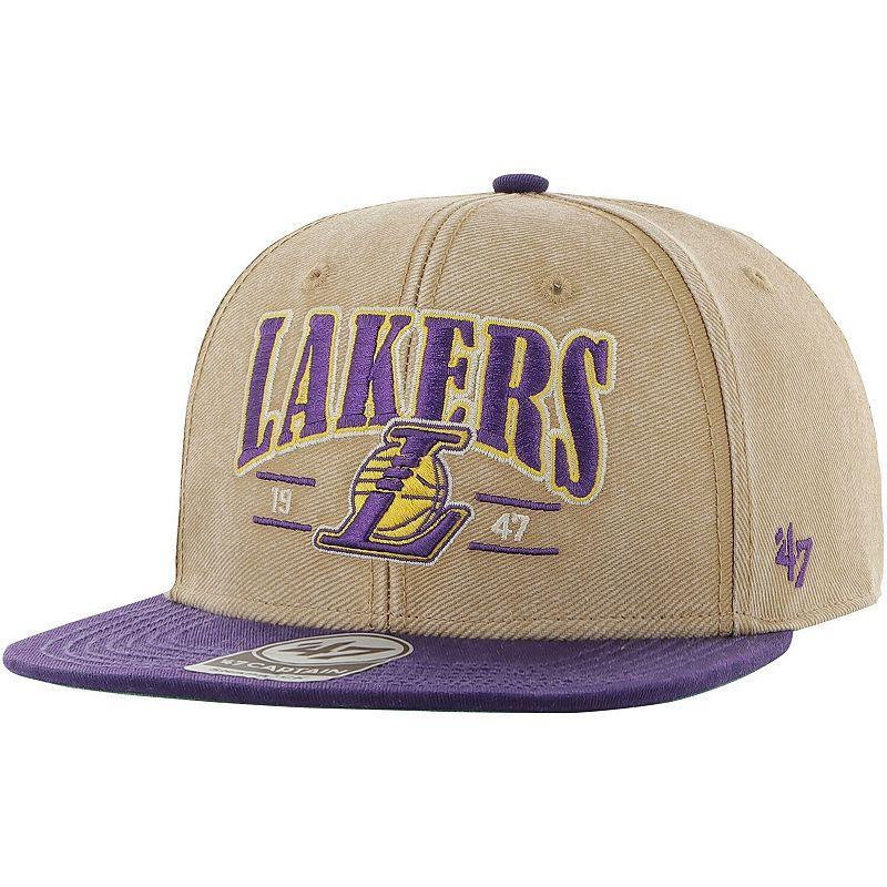 Mens 47 Khaki/Purple Los Angeles Lakers Chilmark Captain Snapback Hat Product Image