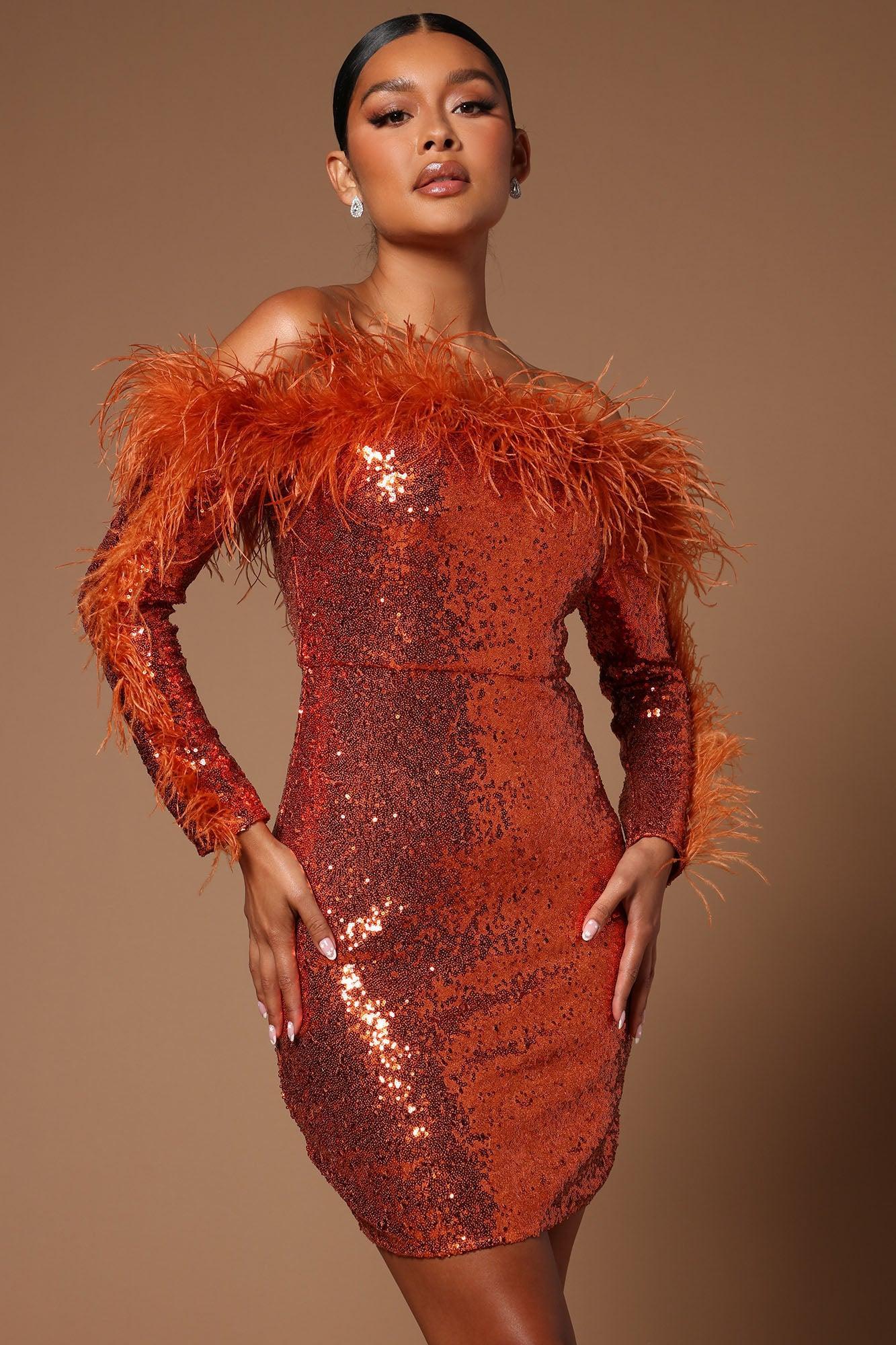 Mirabel Sequin Midi Dress - Rust Product Image