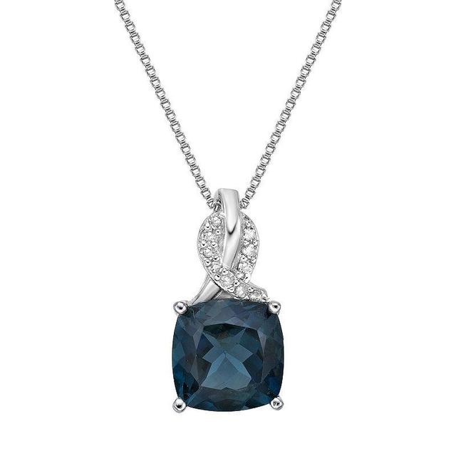 Gemminded Sterling Silver London Blue Topaz & Diamond Accent Pendant Necklace, Womens Product Image