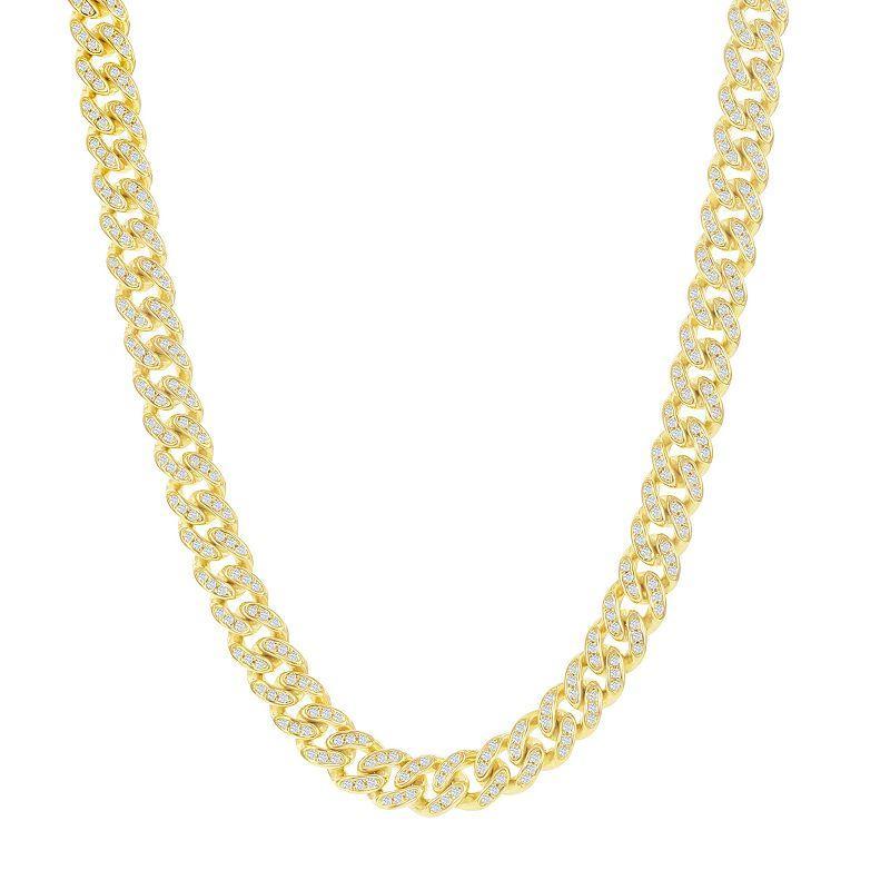 14k Gold Over Silver 6.5 mm Cubic Zirconia Cuban Chain Necklace, Womens Gold Tone Product Image