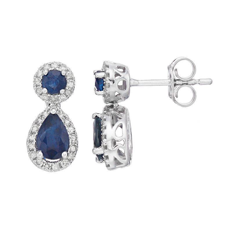 Gemminded 10k White Gold Sapphire & 1/4 Carat T.W. Diamond Teardrop Earrings, Womens Product Image