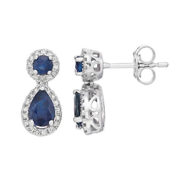 Belk & Co 1.34 Ct. T.w. Sapphire And 1/4 Ct. T.w. Diamond Earrings, White Product Image