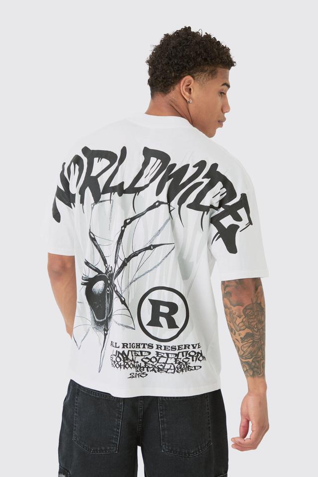 Oversized Over Seam Spider Back Print T-shirt | boohooMAN USA Product Image