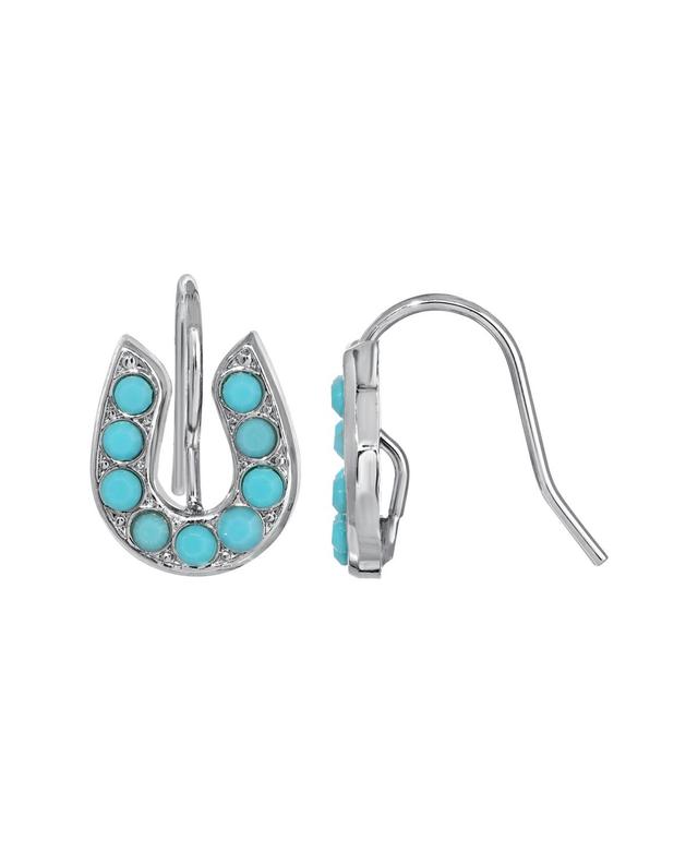 1928 Silver Tone Simulated Turquoise Horseshoe Earrings, Womens, Turquoise/Blue Product Image