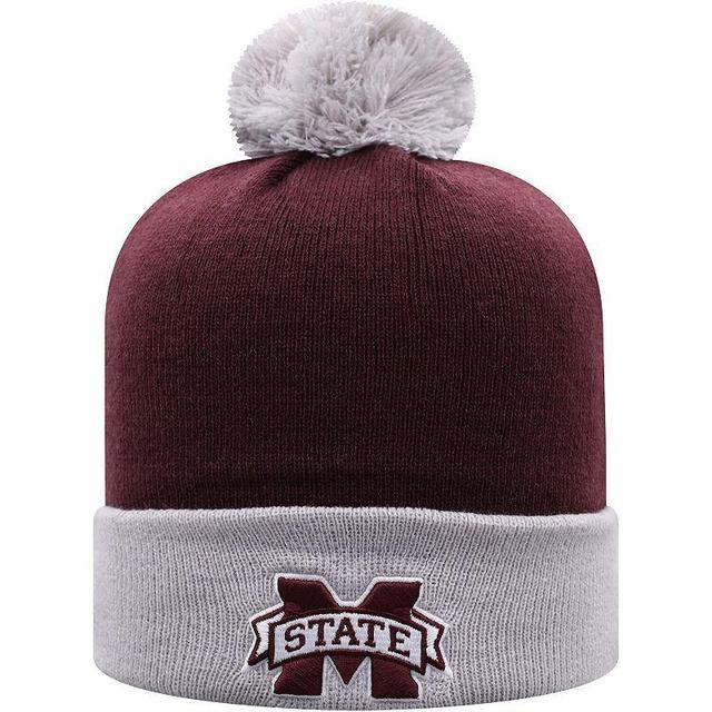 Mens Top of the World Maroon/Gray Mississippi State Bulldogs Core 2-Tone Cuffed Knit Hat with Pom Product Image