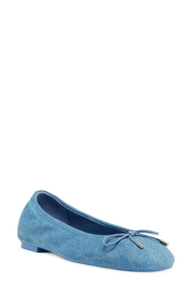 STUART WEITZMAN Bardot Denim Bow Ballerina Flats In Blue Steel Product Image