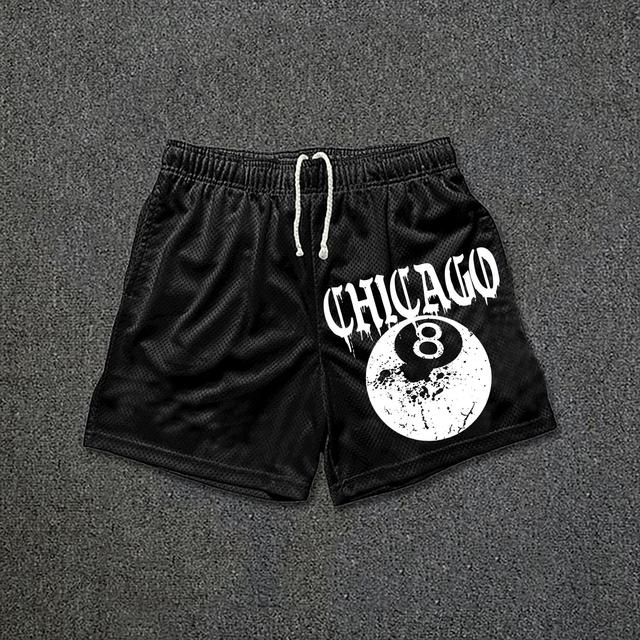 Casual Chicago 8 Ball Print Drawstring Mesh Shorts Product Image