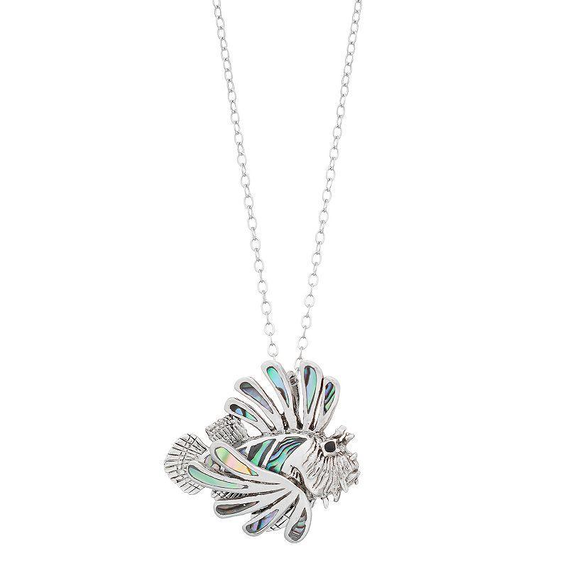 Sterling Silver Abalone Shell Lion Fish Pendant Necklace, Womens Product Image