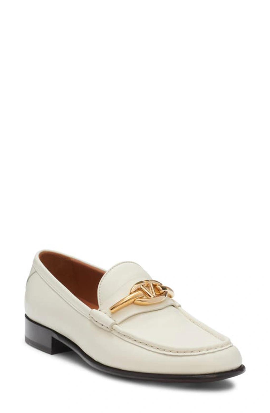 VALENTINO GARAVANI Gate Vlogo Leather Loafers In Winter Wht Product Image