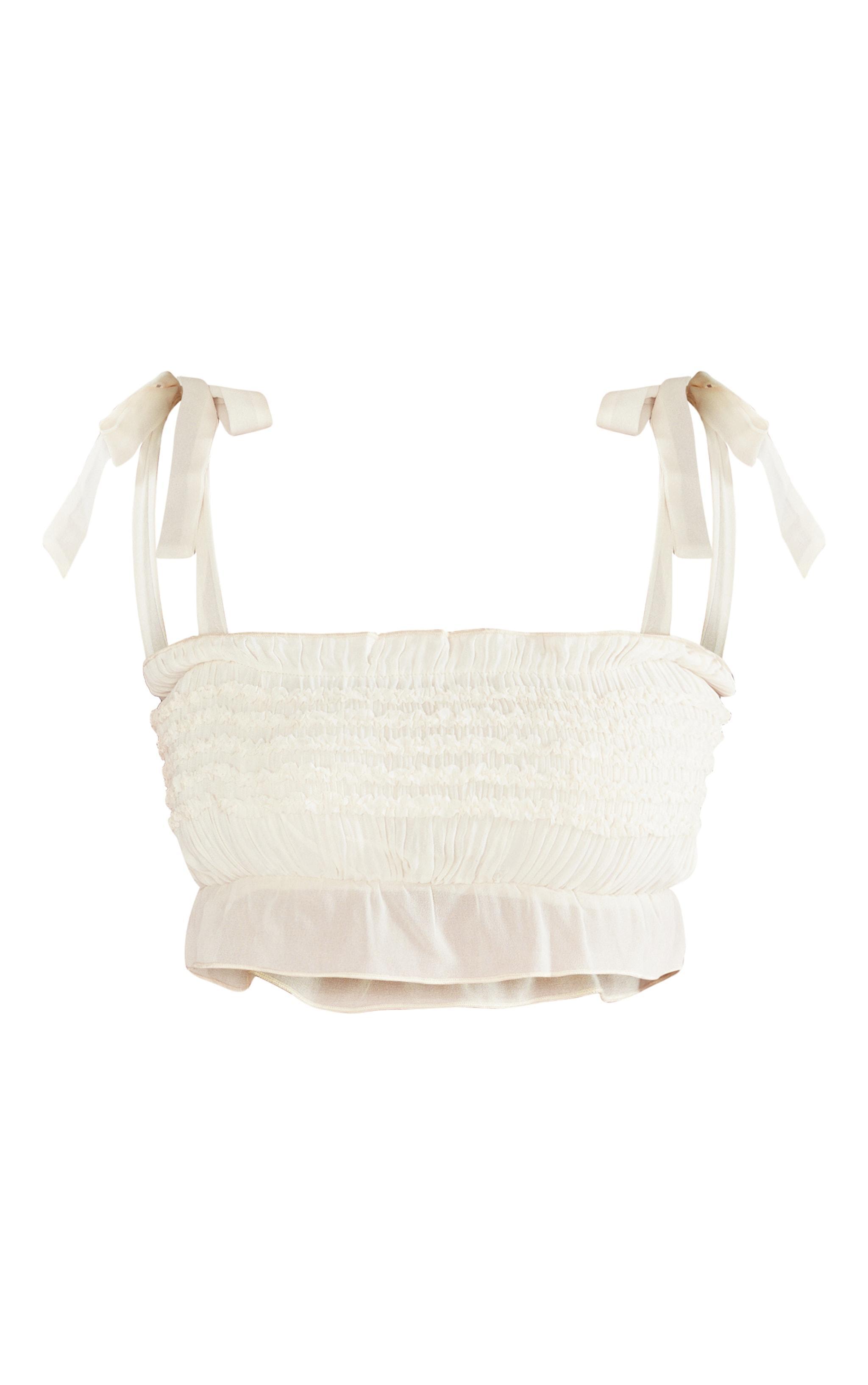 Cream Textured Ruffle Crop Top Product Image