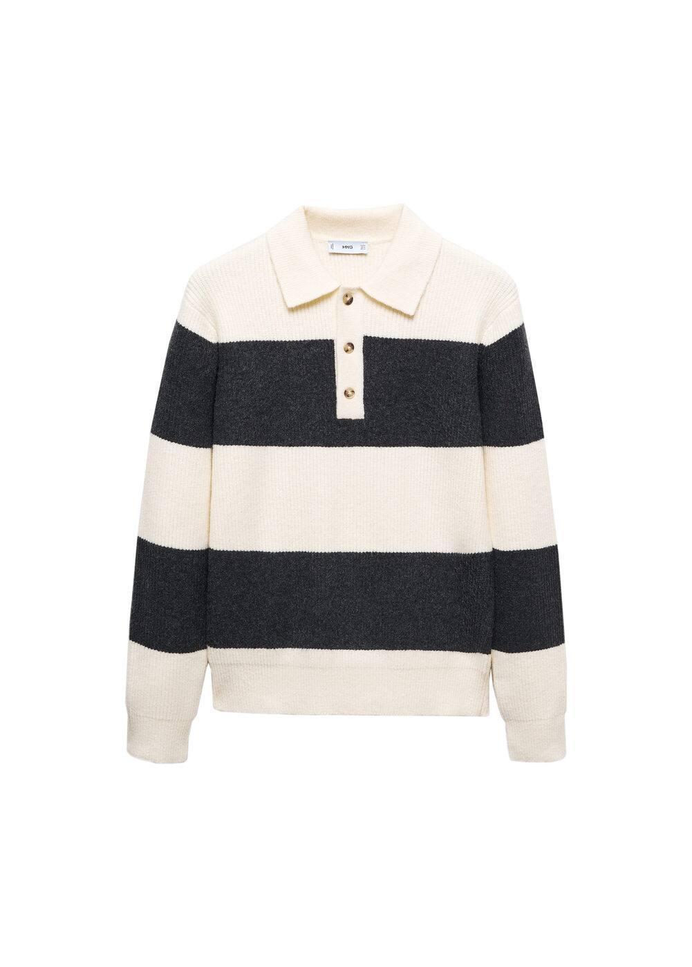 MANGO MAN - Ribbed striped knitted polo shirt off whiteMen Product Image