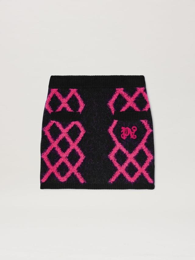 MONOGRAM ARGYLE Mini Skirt in blue  - Palm Angels® Official  Product Image