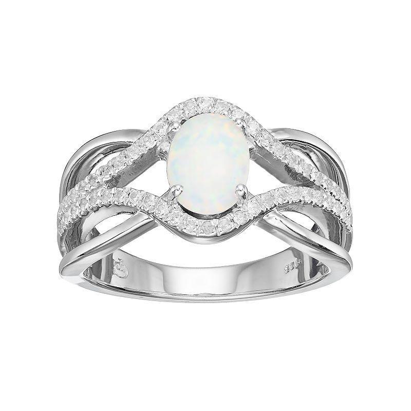 Sterling Silver Lab-Created White Opal & Lab-Created White Sapphire Swirl Ring, Womens Product Image