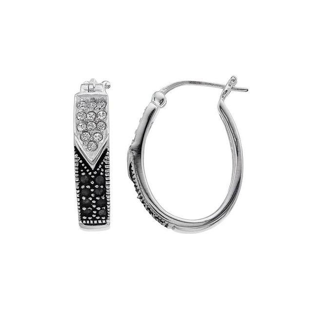 Tori Hill Sterling Silver Marcasite & Crystal Oval Hoop Earrings, Womens Product Image