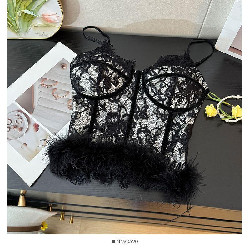 Feather-Hem Lace Bustier Top Product Image