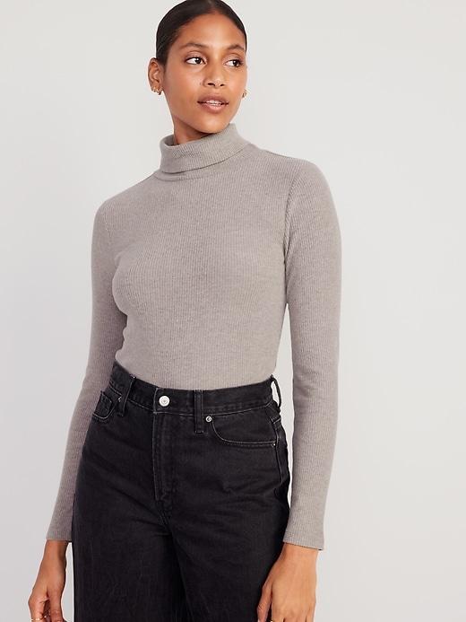 Fitted Plush Rib-Knit Turtleneck Product Image