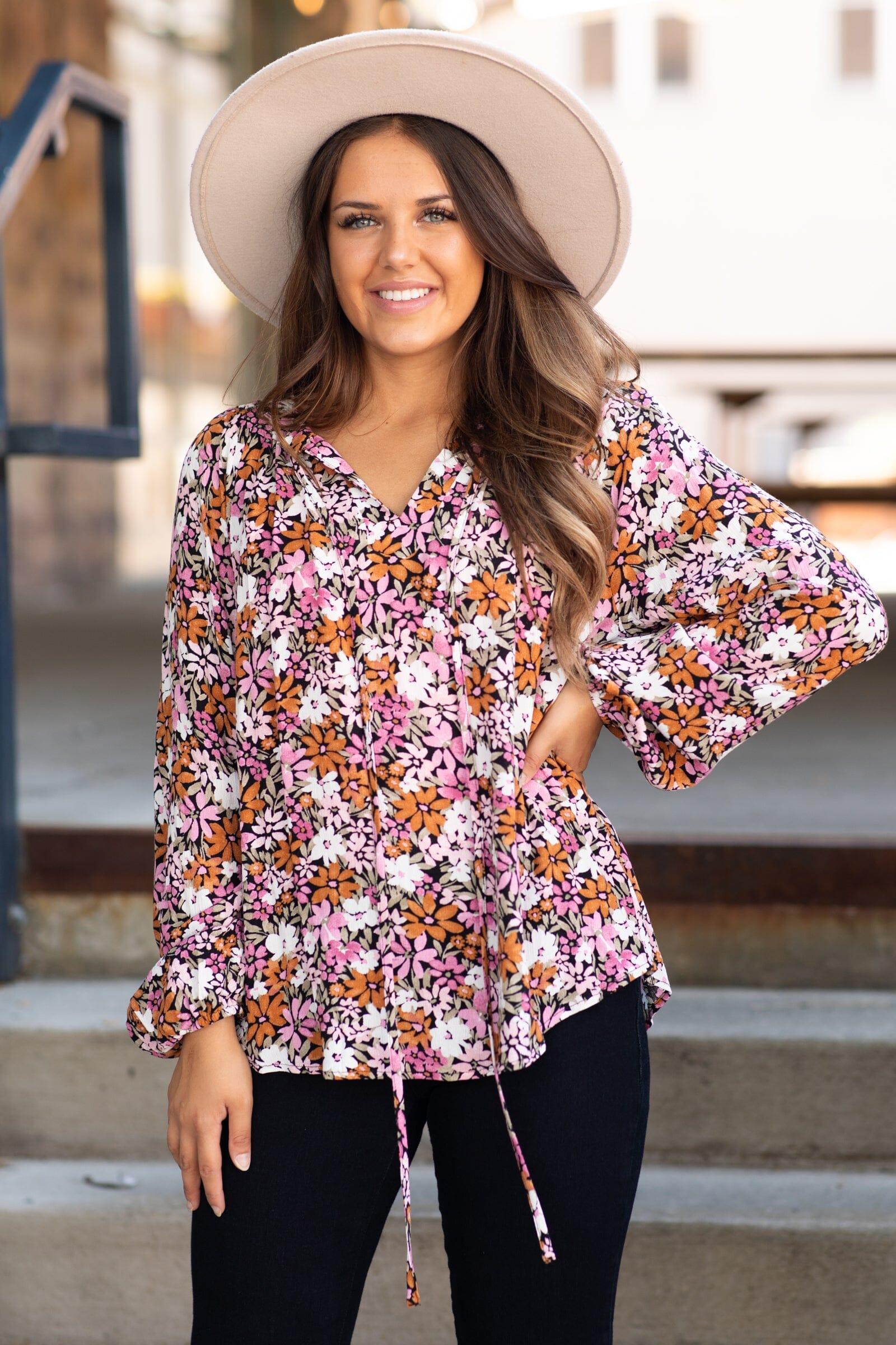 Burnt Orange Multicolor Floral Print Top Product Image