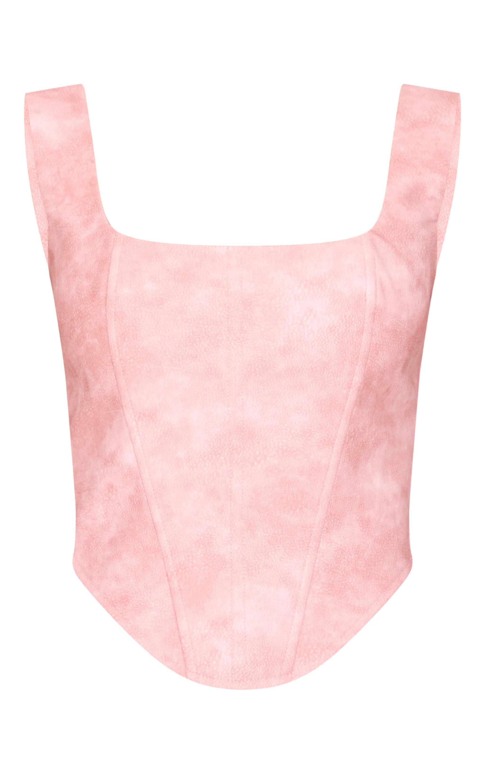 Pink Washed Faux Leather Boned Corset Product Image