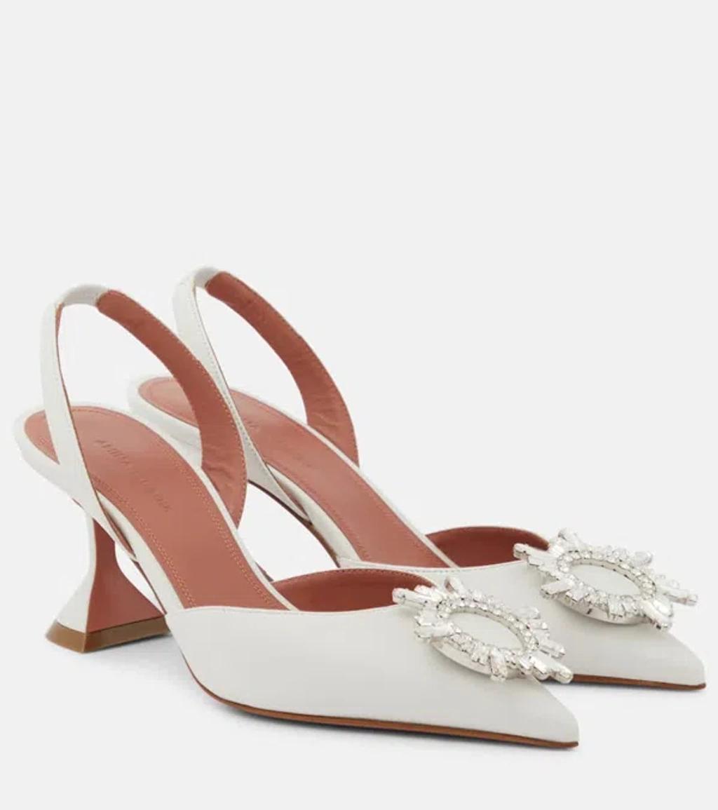 AMINA MUADDI Begum 70 Leather Slingback Pumps In White Product Image