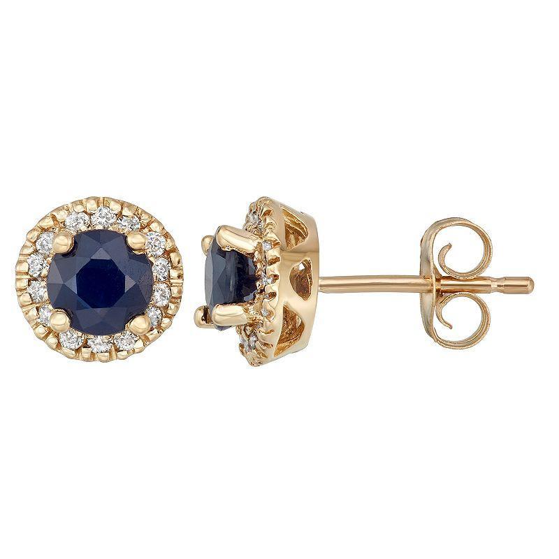 The Regal Collection 14k Gold Sapphire & 1/8 Carat T.W. IGL Certified Diamond Tiered Halo Stud Earrings, Womens, Blue Product Image