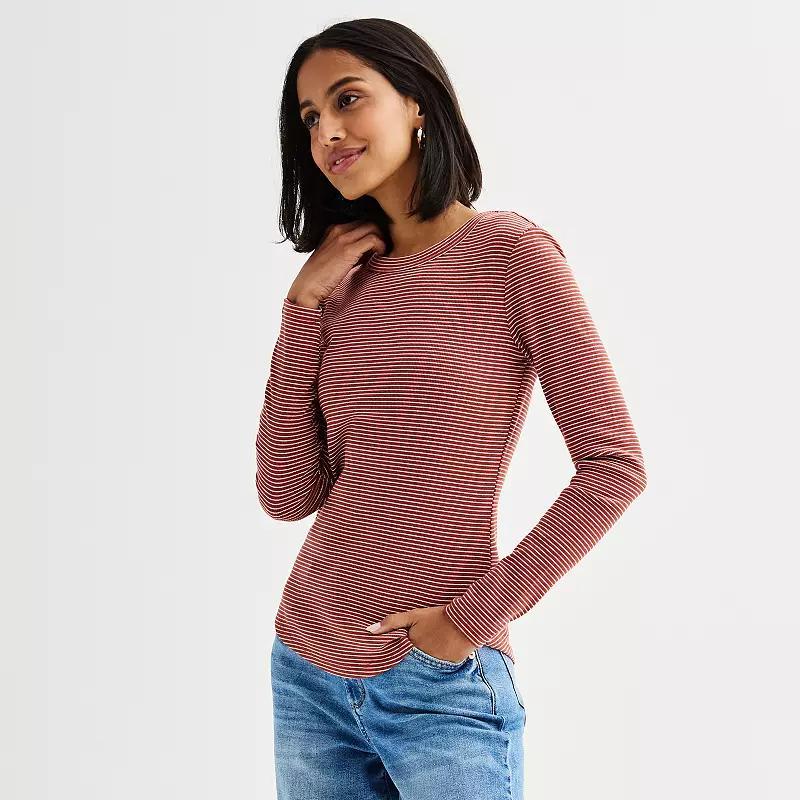 Womens Sonoma Goods For Life Rib Slim Fit Long Sleeve Tee Product Image