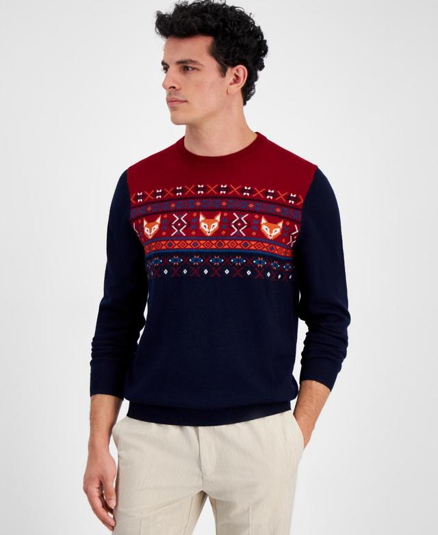 Club Room Mens Fox-Pattern Merino Crewneck Sweater, Created for Macys Product Image